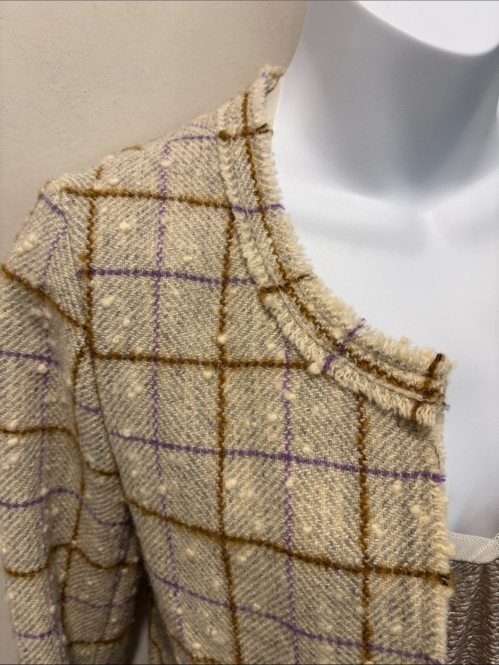 Isabel Marant Etoile Cream Wool Tweed Plaid Blazer Fringe Trim Size 36 - Picture 12 of 16